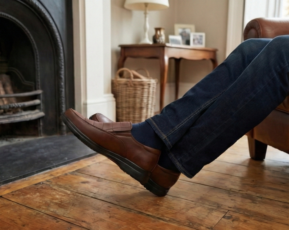 ZAPATO DE PIEL DE BORREGO PARA CABALLEROCOMODO PIE DIABETICO MODELO RAYAS