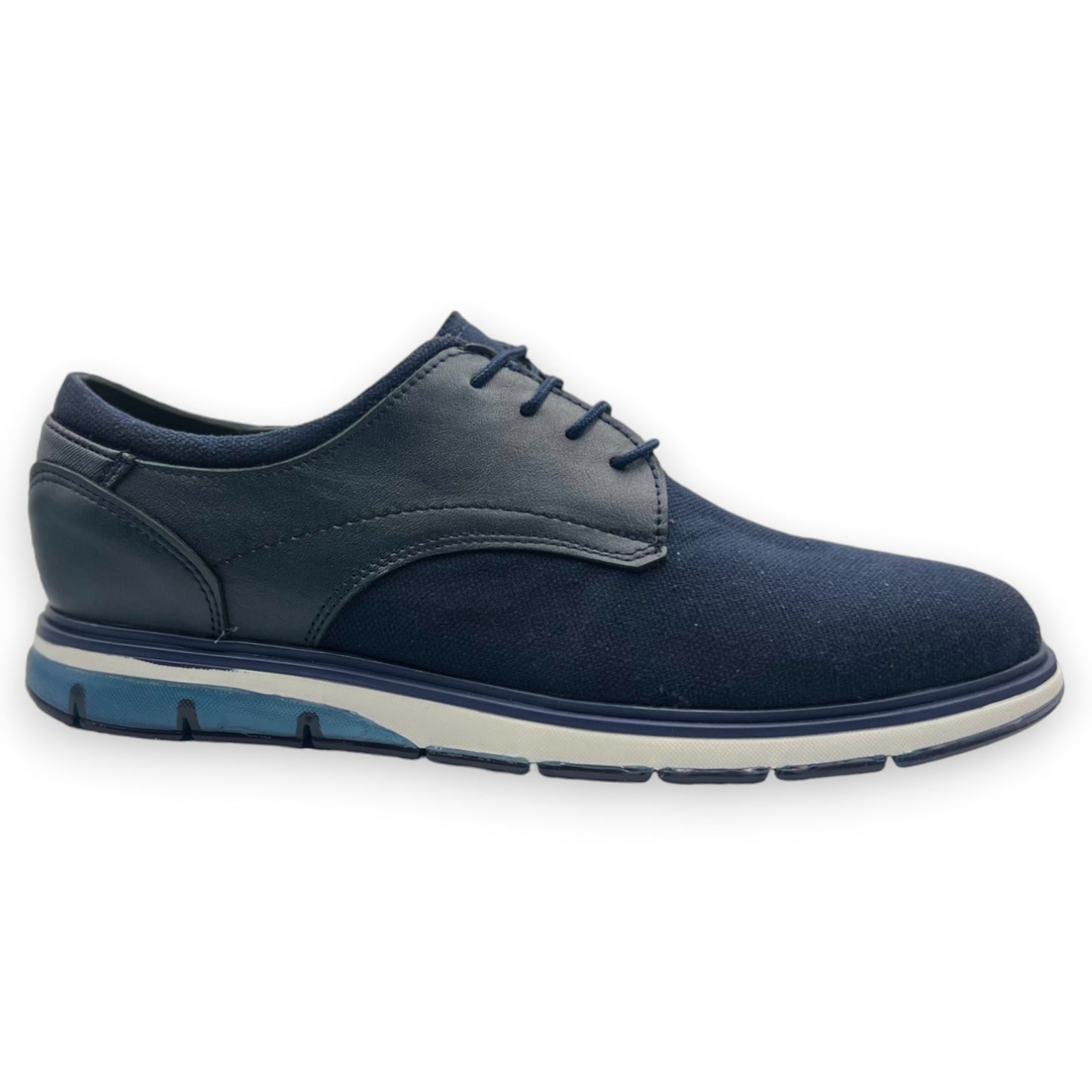 Zapato Casual Elegante para Caballero en Lona Azul y Piel - Confort y Estilo Moderno