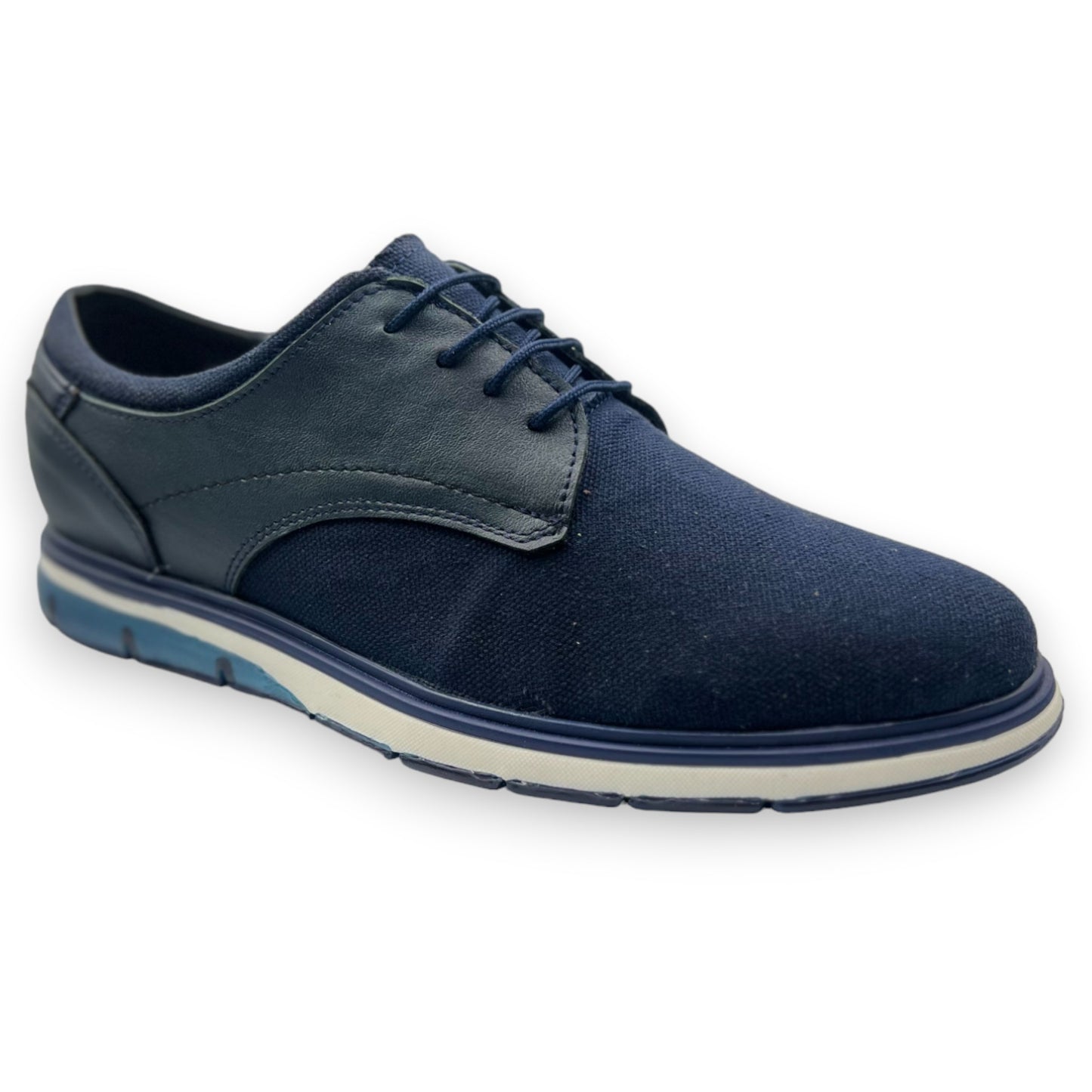 Zapato Casual Elegante para Caballero en Lona Azul y Piel - Confort y Estilo Moderno