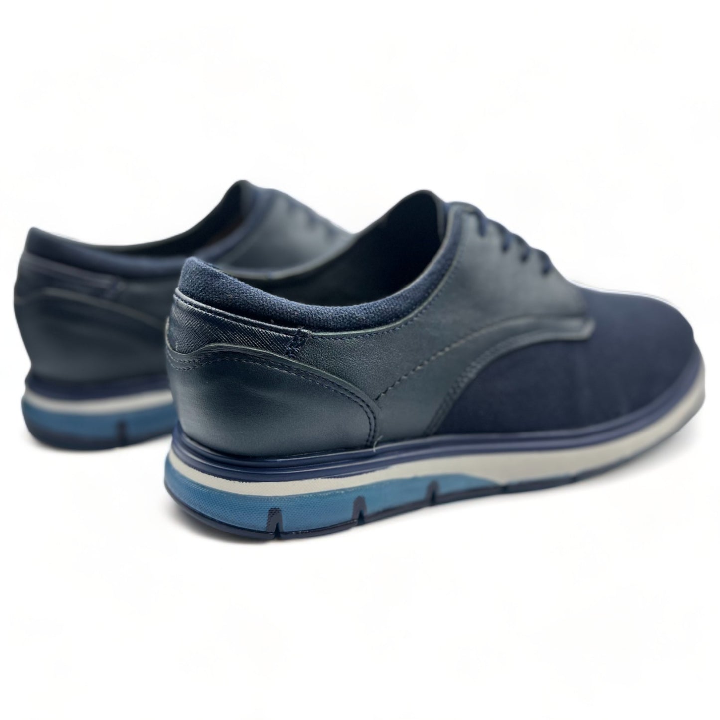 Zapato Casual Elegante para Caballero en Lona Azul y Piel - Confort y Estilo Moderno