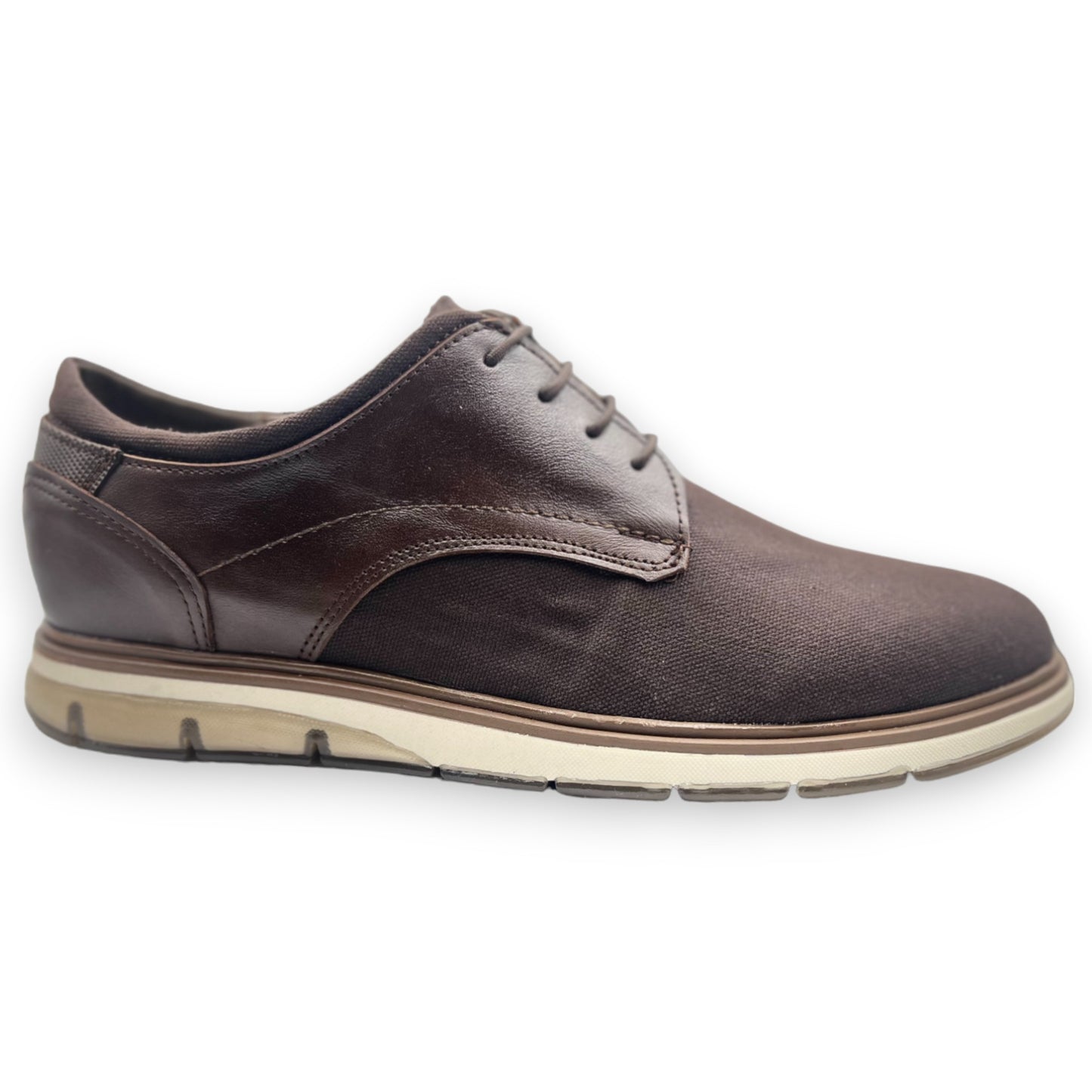 Zapato Casual Elegante para Caballero en Lona Cafe y Piel - Confort y Estilo Moderno