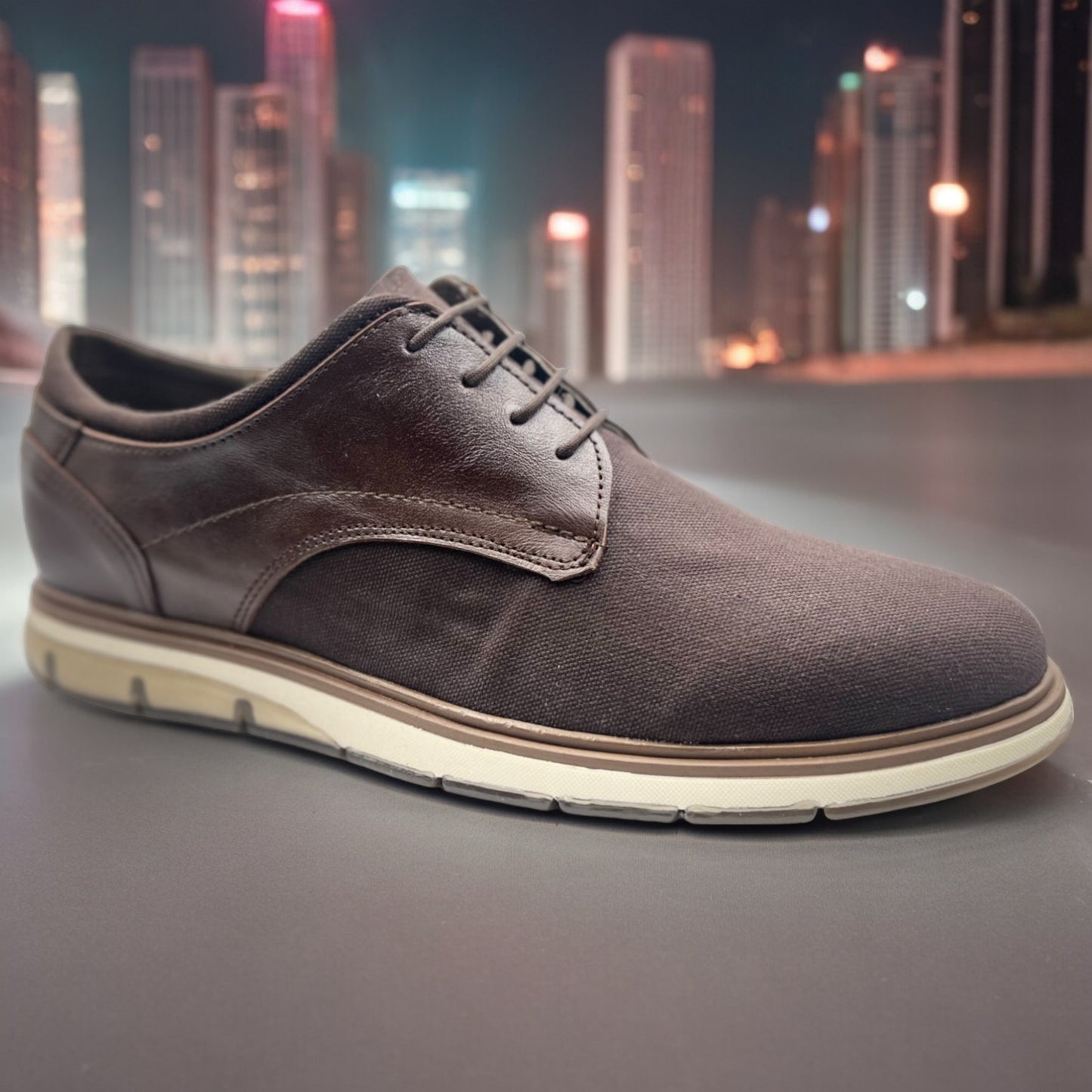 Zapato Casual Elegante para Caballero en Lona Cafe y Piel - Confort y Estilo Moderno