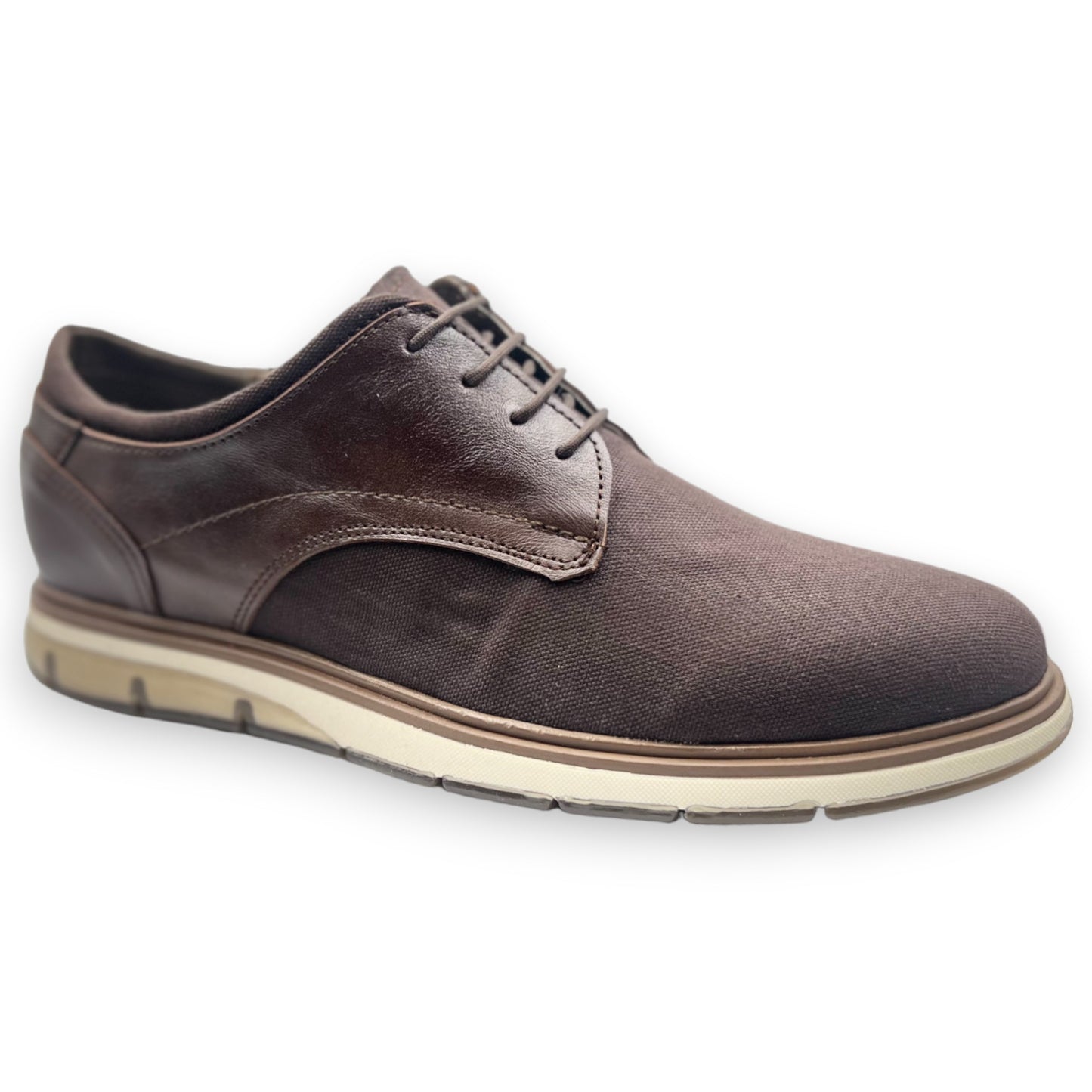 Zapato Casual Elegante para Caballero en Lona Cafe y Piel - Confort y Estilo Moderno