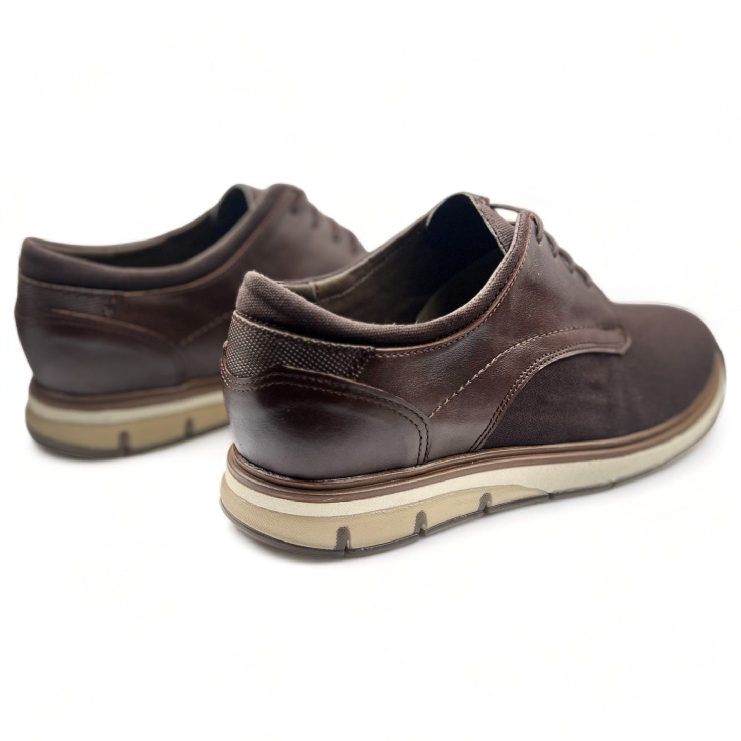 Zapato Casual Elegante para Caballero en Lona Cafe y Piel - Confort y Estilo Moderno